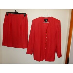 Adolfo Atelier 2 Piece Women Solid  Red Skirt Suit Size 14